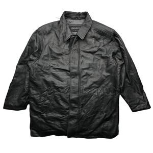 Perry Ellis Portfolio Leather Jacket Mens XL Wool Blend Lined Black Full Zip